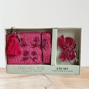 Rachel Zoe Fuchsia Beaded Bow Coin Purse and Charm Set